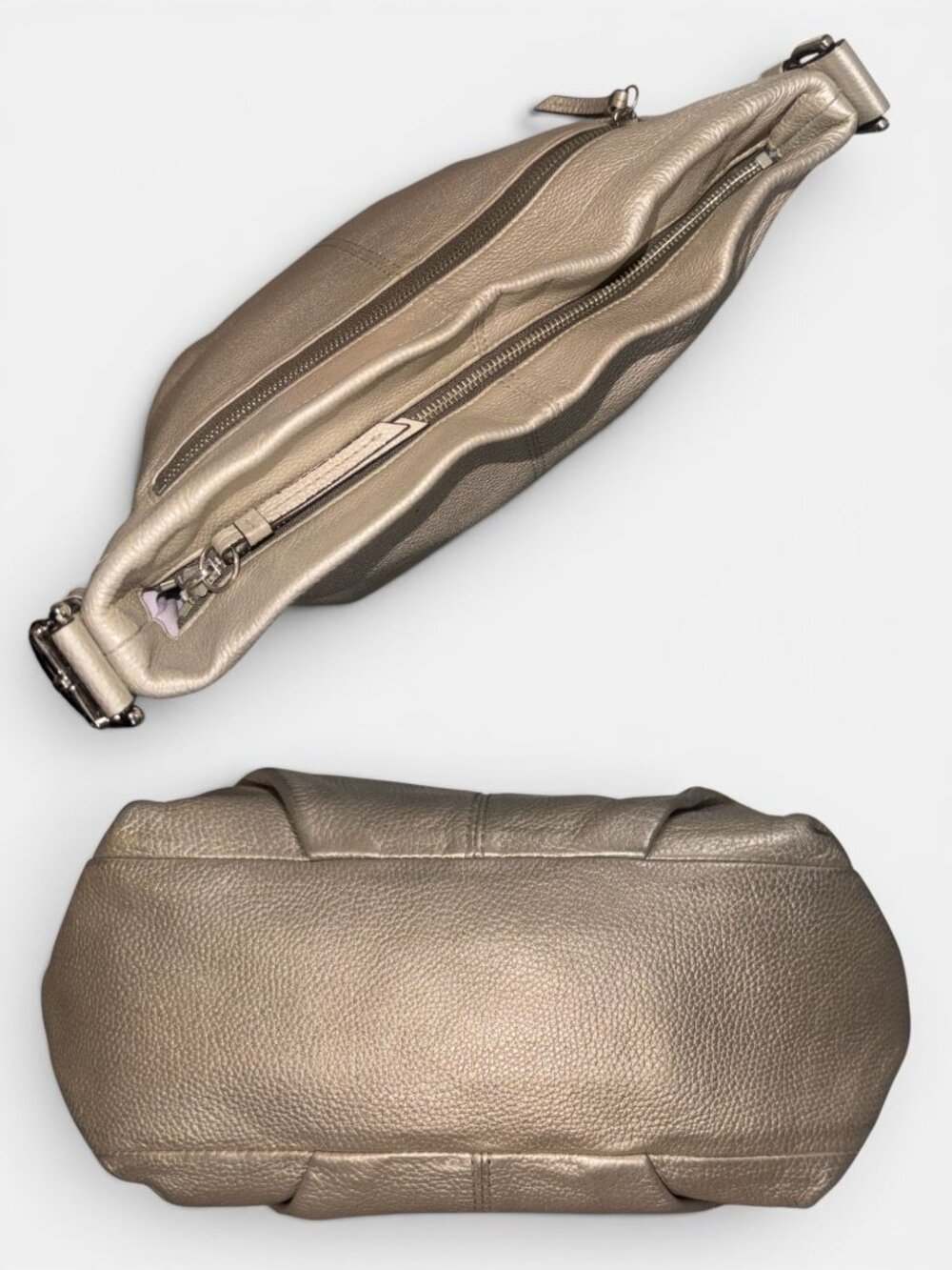 Coach Soho Duffle Convertible Bag F15064 Metallic Silver Pebbled Leather Hobo - Picture 6 of 9